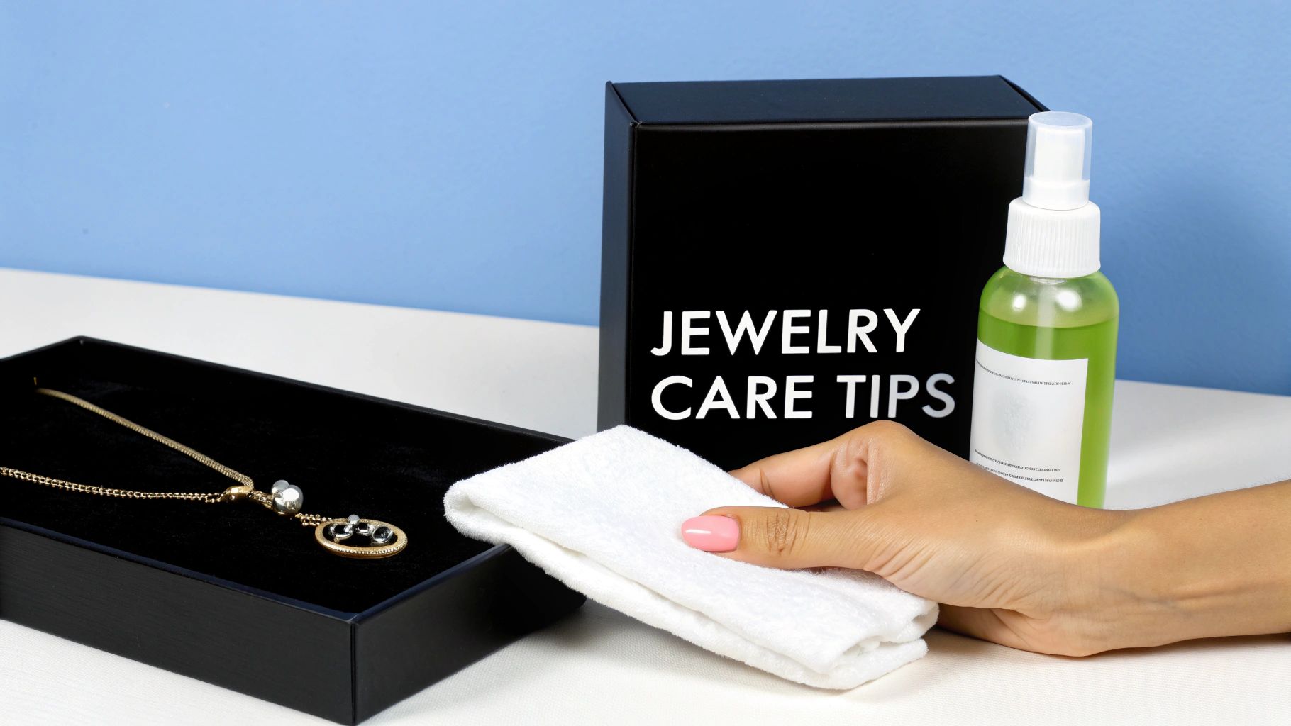 Woman carefully cleaning a piece of hypoallergenic jewelry