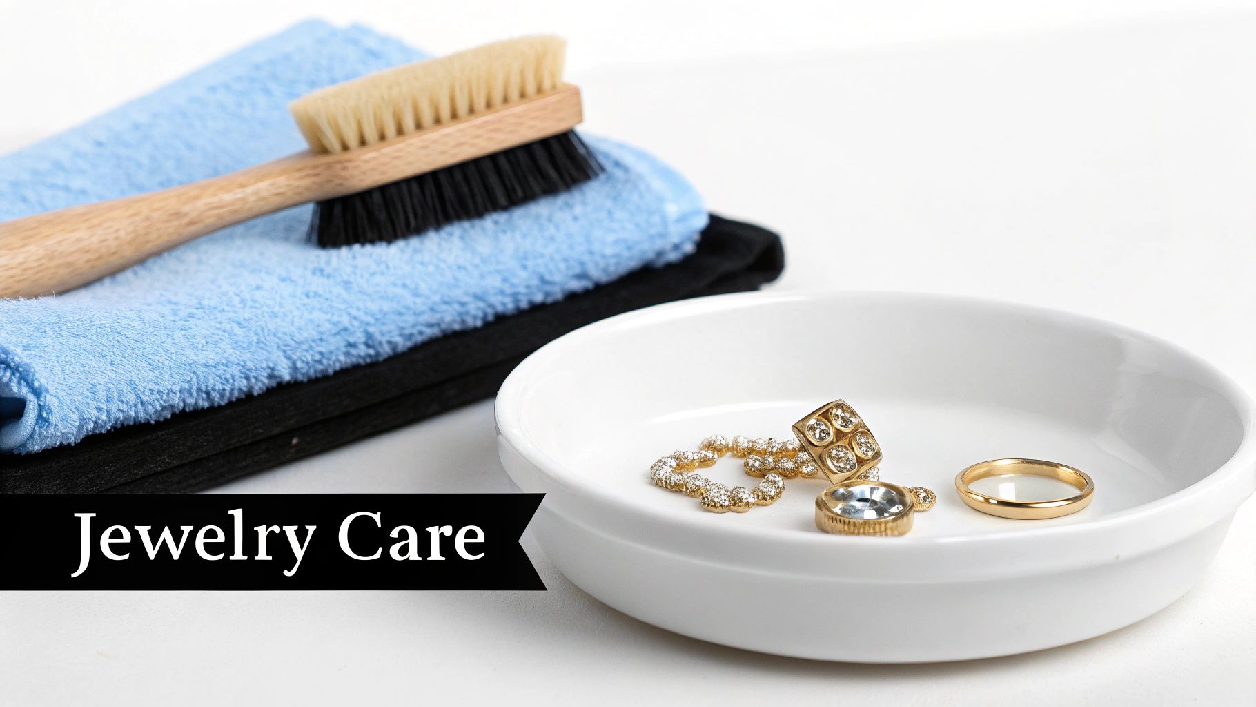A close-up of jewelry pieces being cleaned and organized.