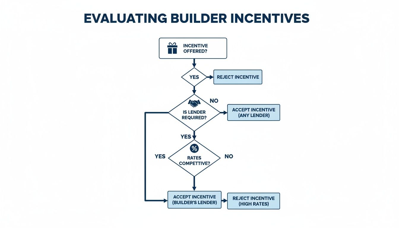 Flowchart illustrating the process of evaluating and deciding on builder incentives and lender options.