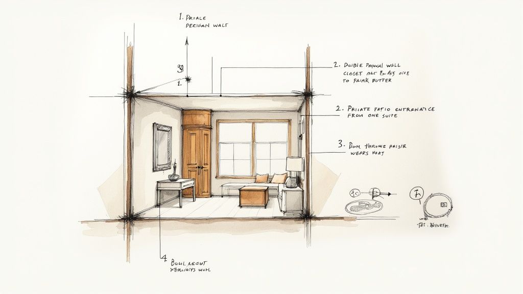 Two luxurious beds in separate master suites, highlighting privacy.