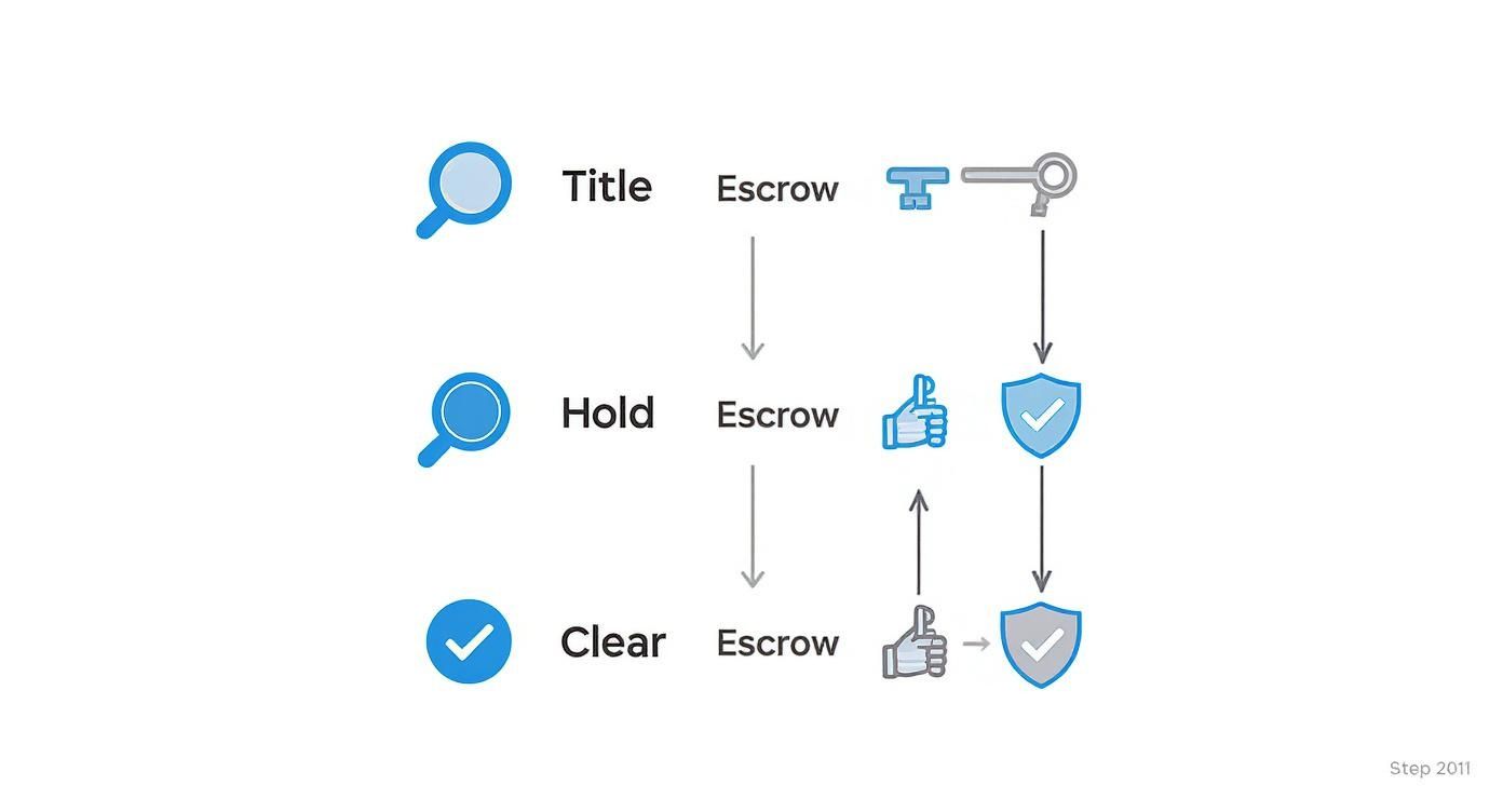 Flowchart illustrating the Title Escrow process with distinct steps and icons.