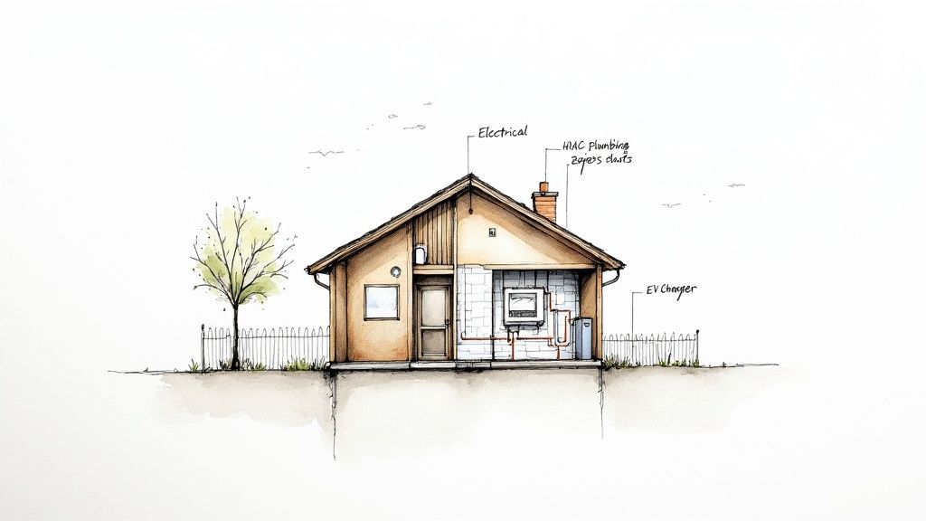 A newly installed electrical panel with clean wiring, representing upgraded home infrastructure.