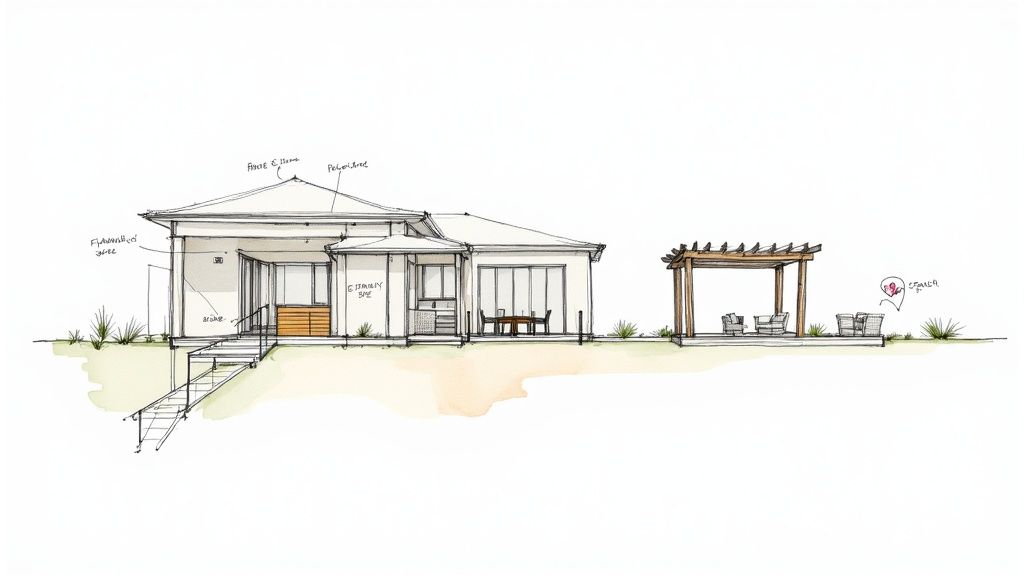 Woman reviewing blueprints with a home builder