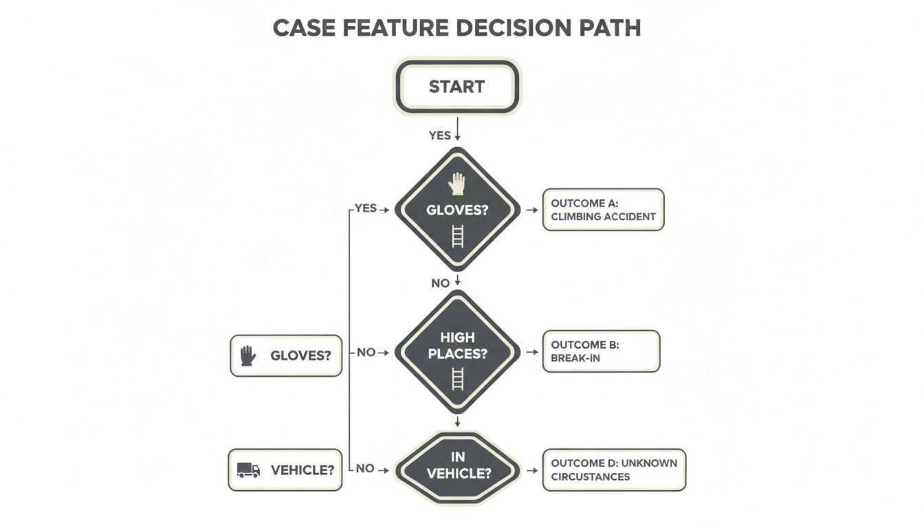 A case feature decision path flowchart illustrating steps and outcomes for various scenarios.