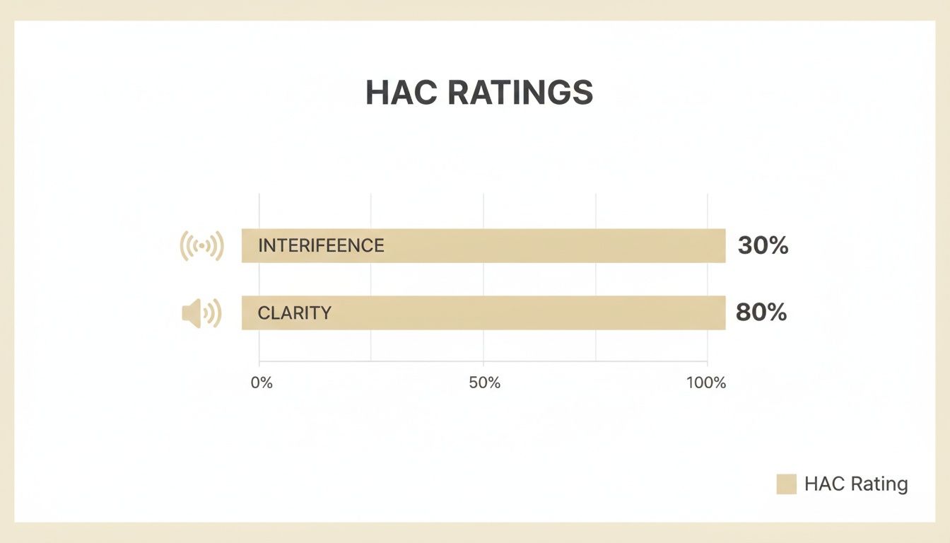 Bar chart showing HAC ratings: interference at 30% and clarity at 80%.