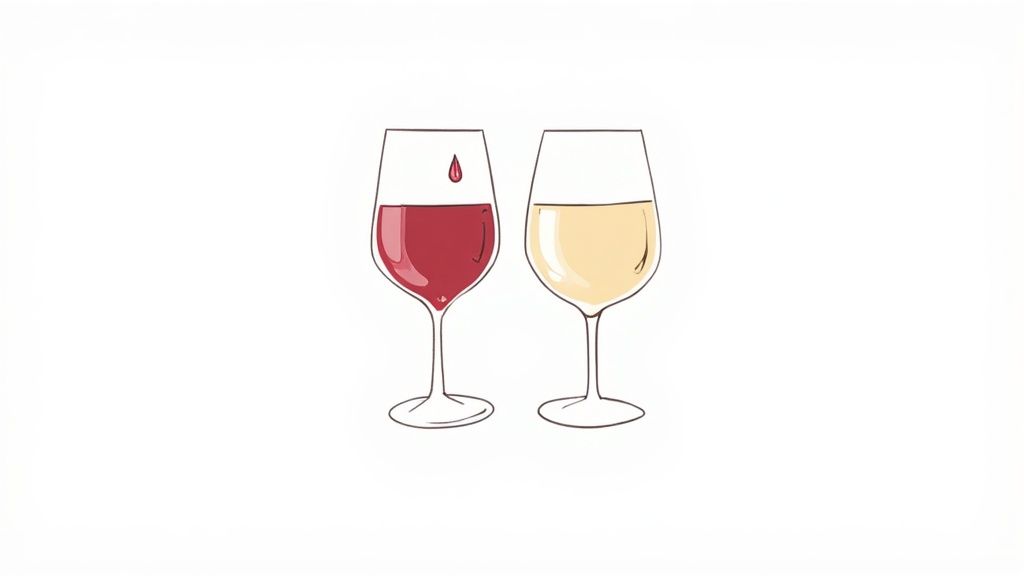 Two glasses of Port and Sherry side-by-side, showcasing their different colours.