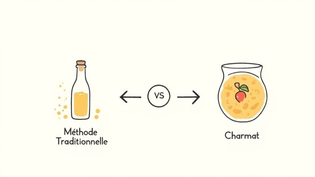 A close-up shot of sparkling wine bottles aging on their lees in a cellar