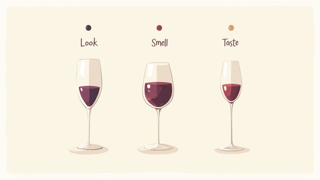 A hand swirling a glass of red wine to observe its colour and release its aromas