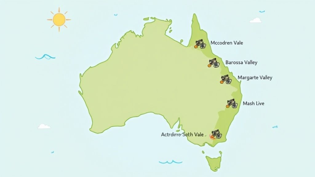 Sun-drenched organic vineyards in McLaren Vale, showcasing the region's ideal growing conditions.