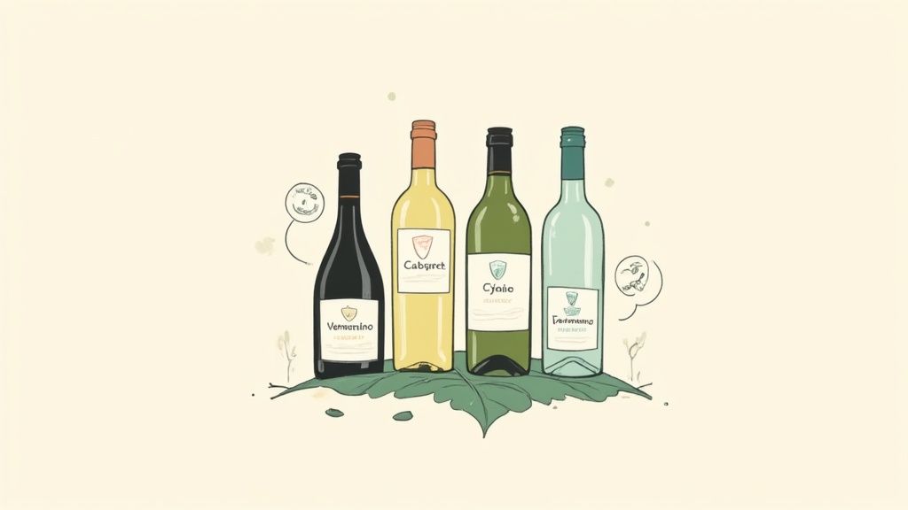 A glass of crisp white wine sits on a table overlooking a McLaren Vale vineyard