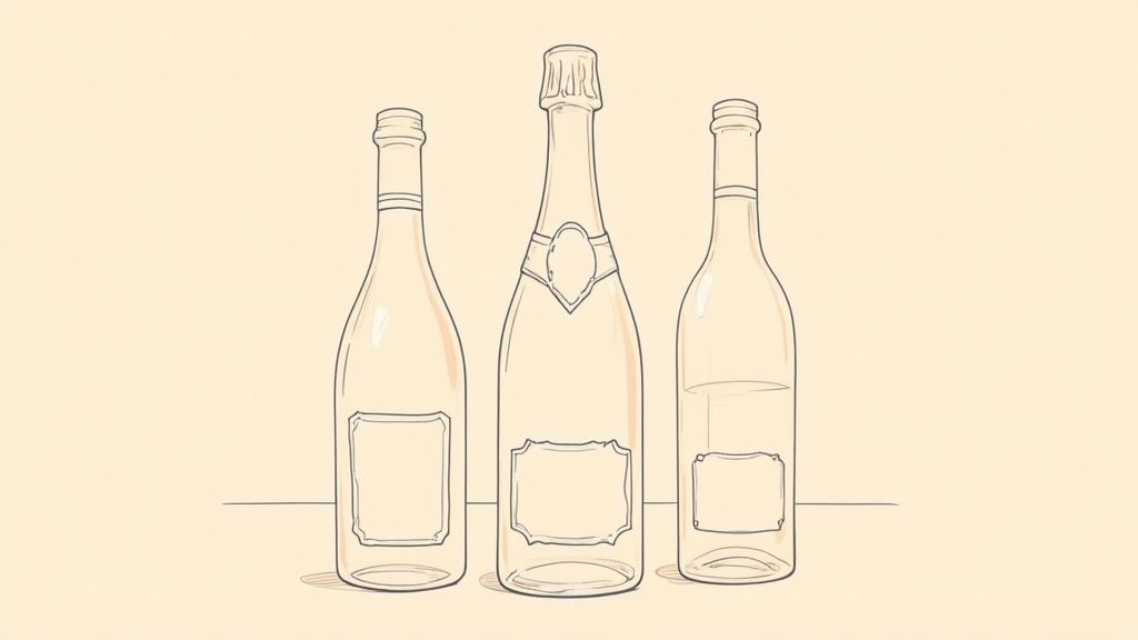 Man in a cellar inspecting a bottle of sparkling wine