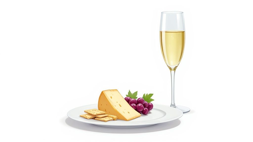 A glass of sparkling wine being poured at a sunlit vineyard