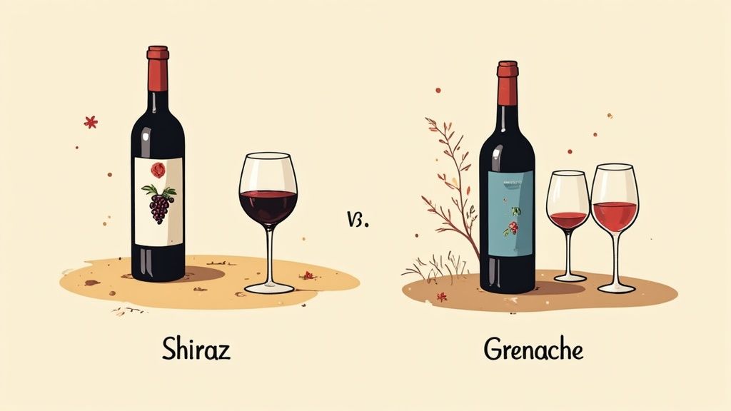 A close-up shot of dark red Shiraz grapes on the vine in McLaren Vale