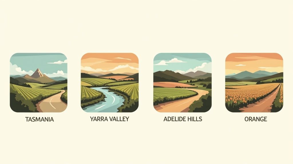 Lush green vineyards in one of Australia's premier sparkling wine regions