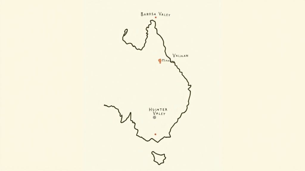 A scenic view of a vineyard in an Australian Shiraz region.
