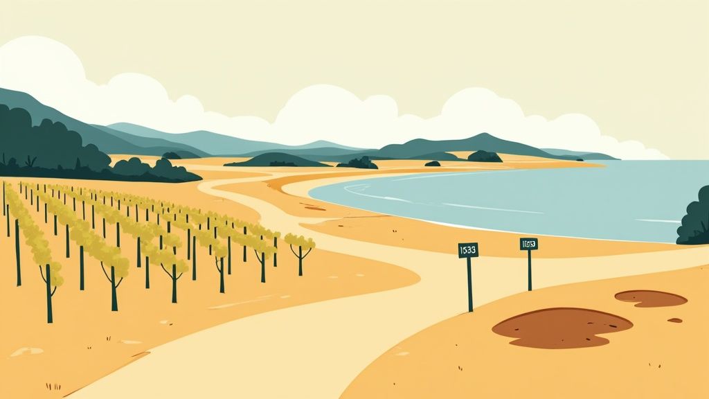 Rolling green vineyards of McLaren Vale with hills in the background