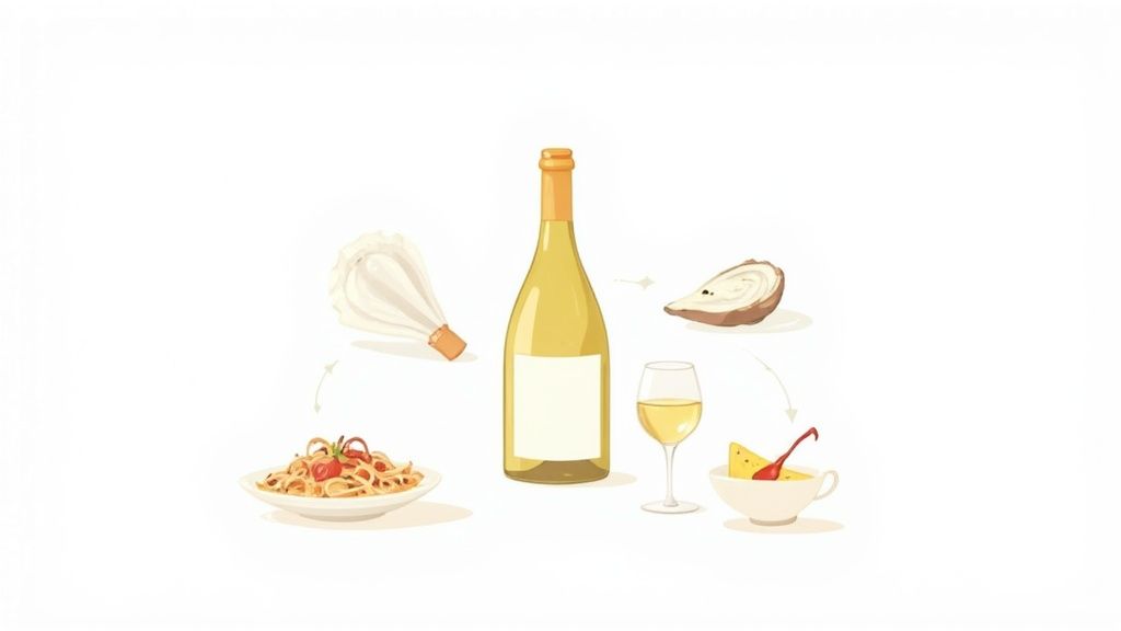 A beautiful spread of fresh seafood and a chilled bottle of South Australian Riesling ready to be poured.