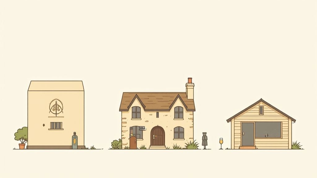 The iconic d'Arenberg Cube winery stands out amidst green vineyards in McLaren Vale