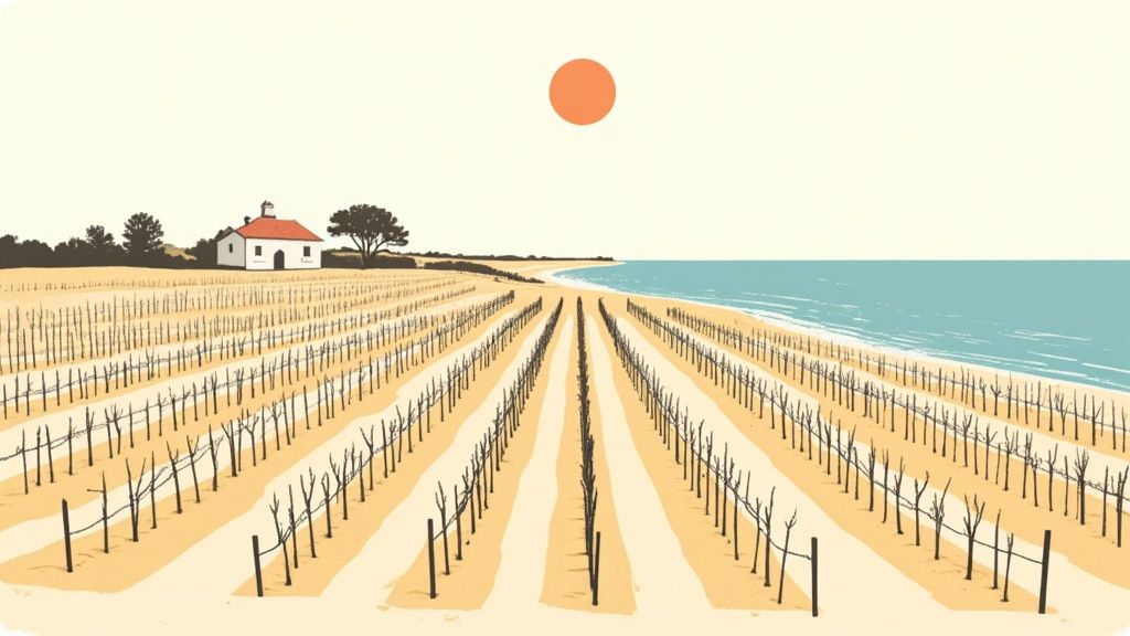 Vibrant green vineyards under a clear blue sky in McLaren Vale