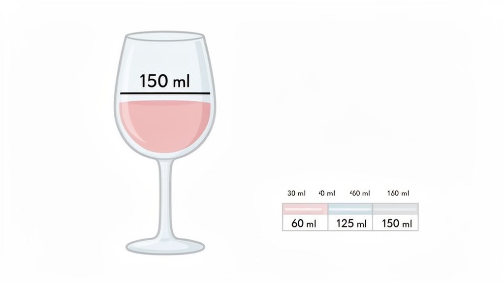 Illustration of a wine glass filled with 150 ml of rosé wine, indicating serving size.