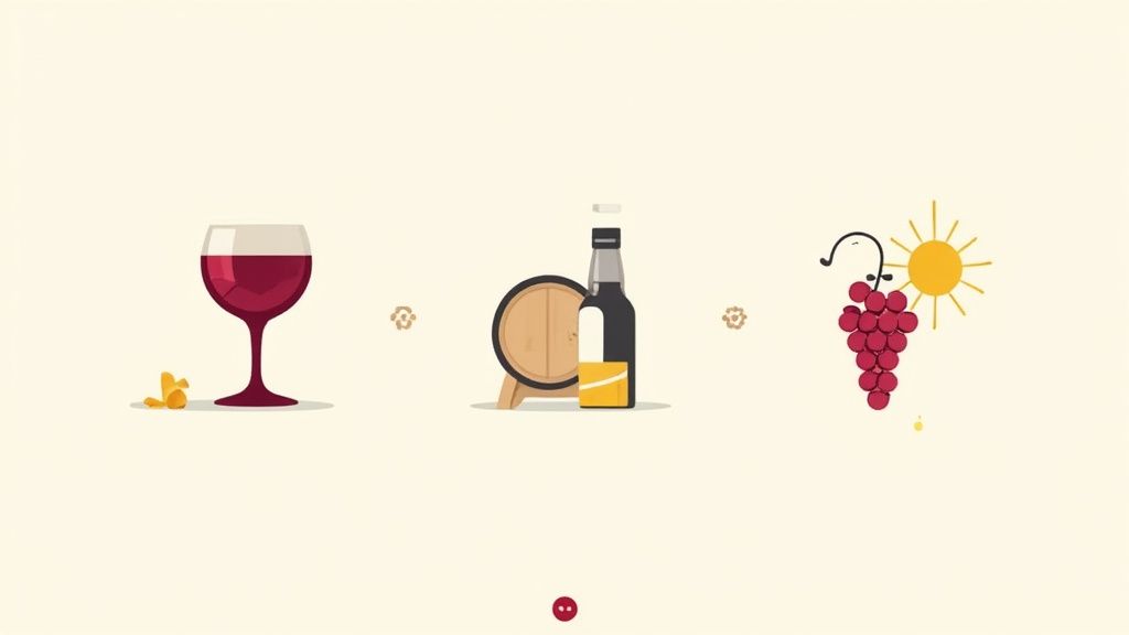 A close-up of golden grapes on the vine, some shrivelled, hinting at the concentration process for sweet wines.