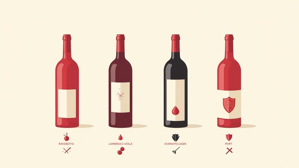 A comprehensive comparison table showing different sweet red wine varieties.