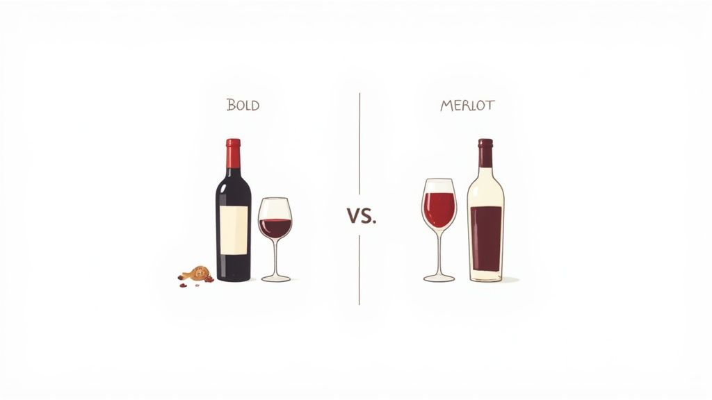 Two glasses of red wine, one Cabernet Sauvignon and one Merlot, being compared side-by-side.