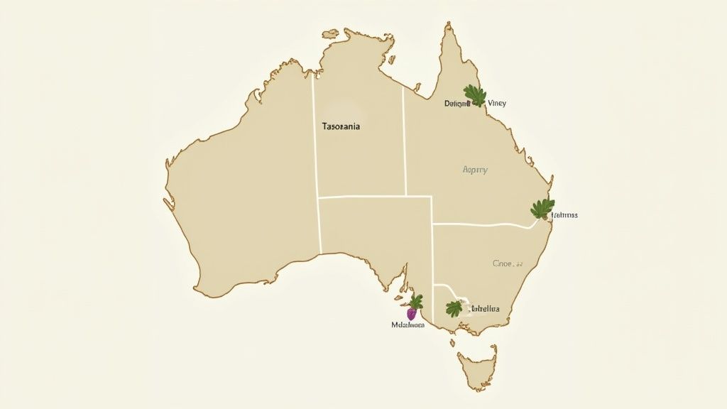 Lush green vineyards stretching across rolling hills under a bright blue sky