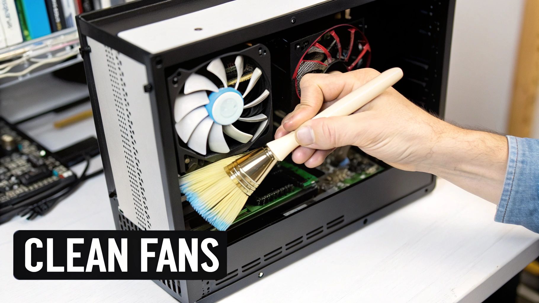 A clean and well-maintained gaming PC interior with glowing lights.