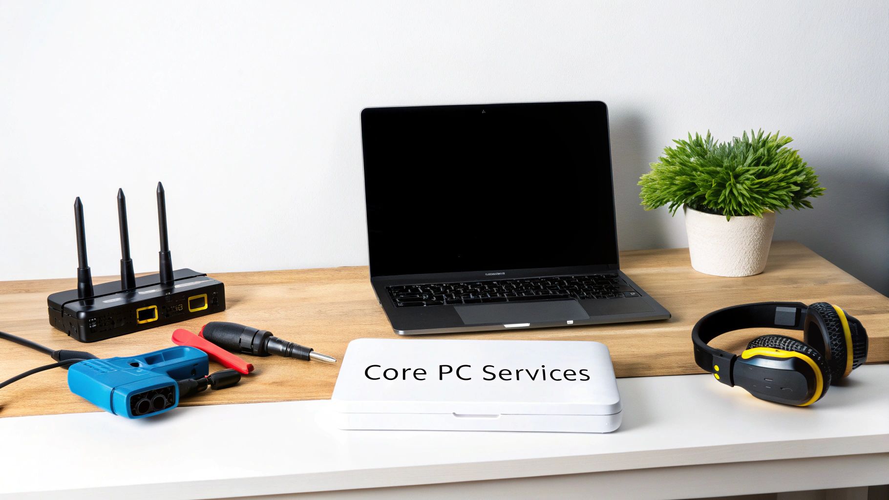 A technician's hands carefully installing a new component inside a personal computer.