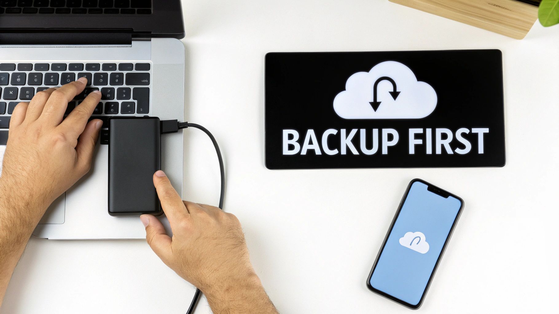 A person asking questions to a computer technician in a workshop.