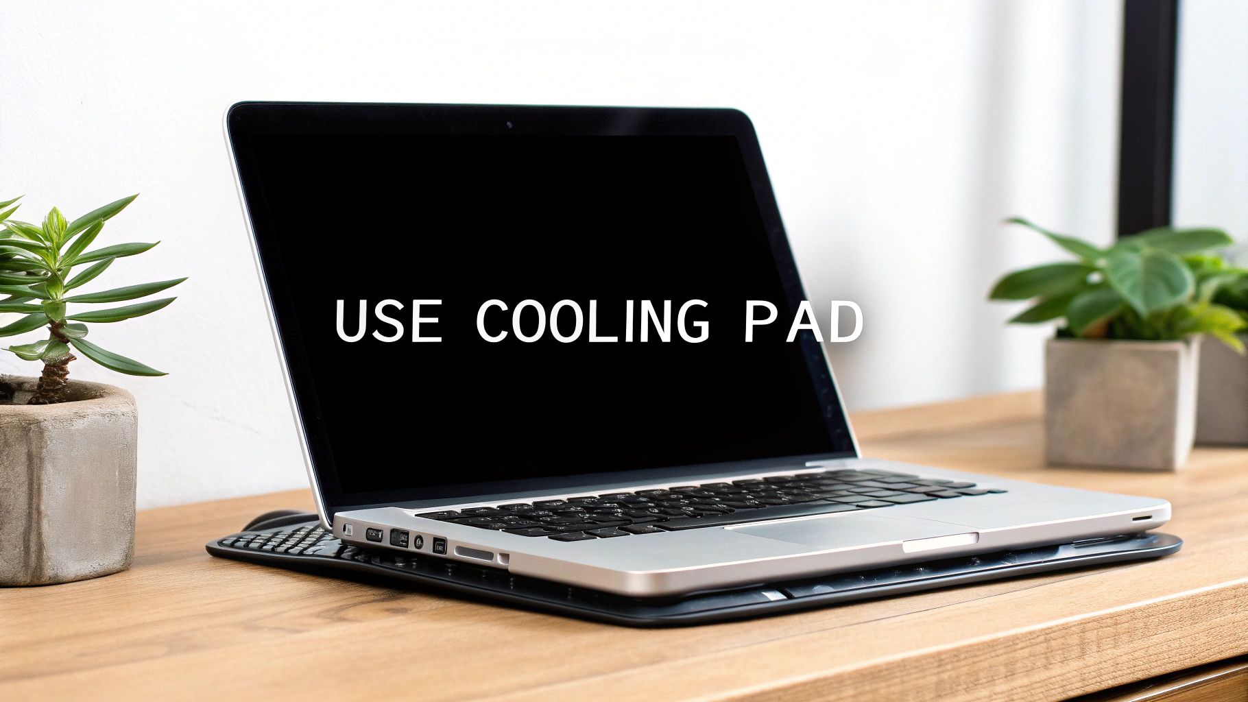 A person placing a laptop on a cooling pad with fans