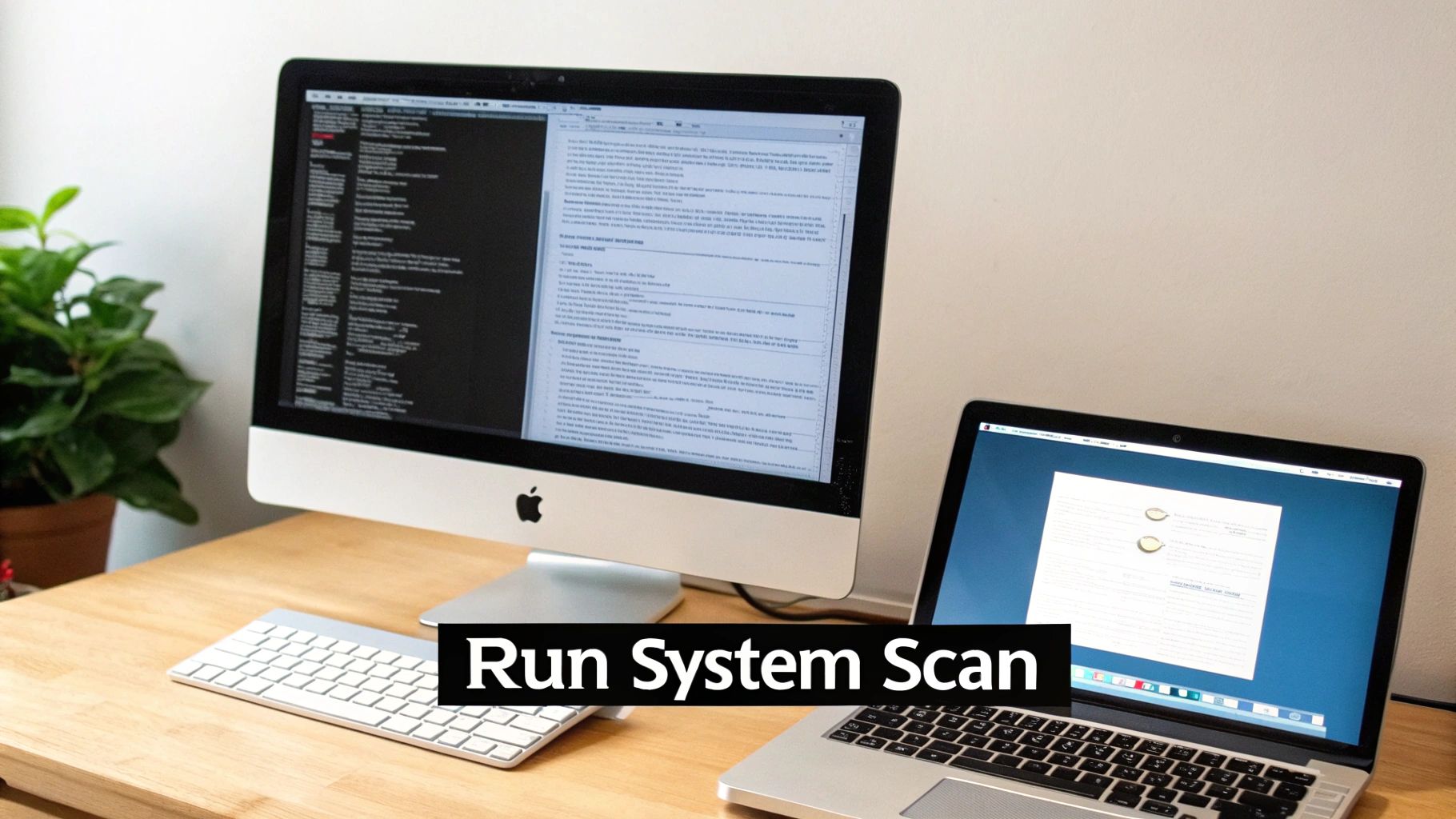 A person working on a laptop with a blue screen error displayed.