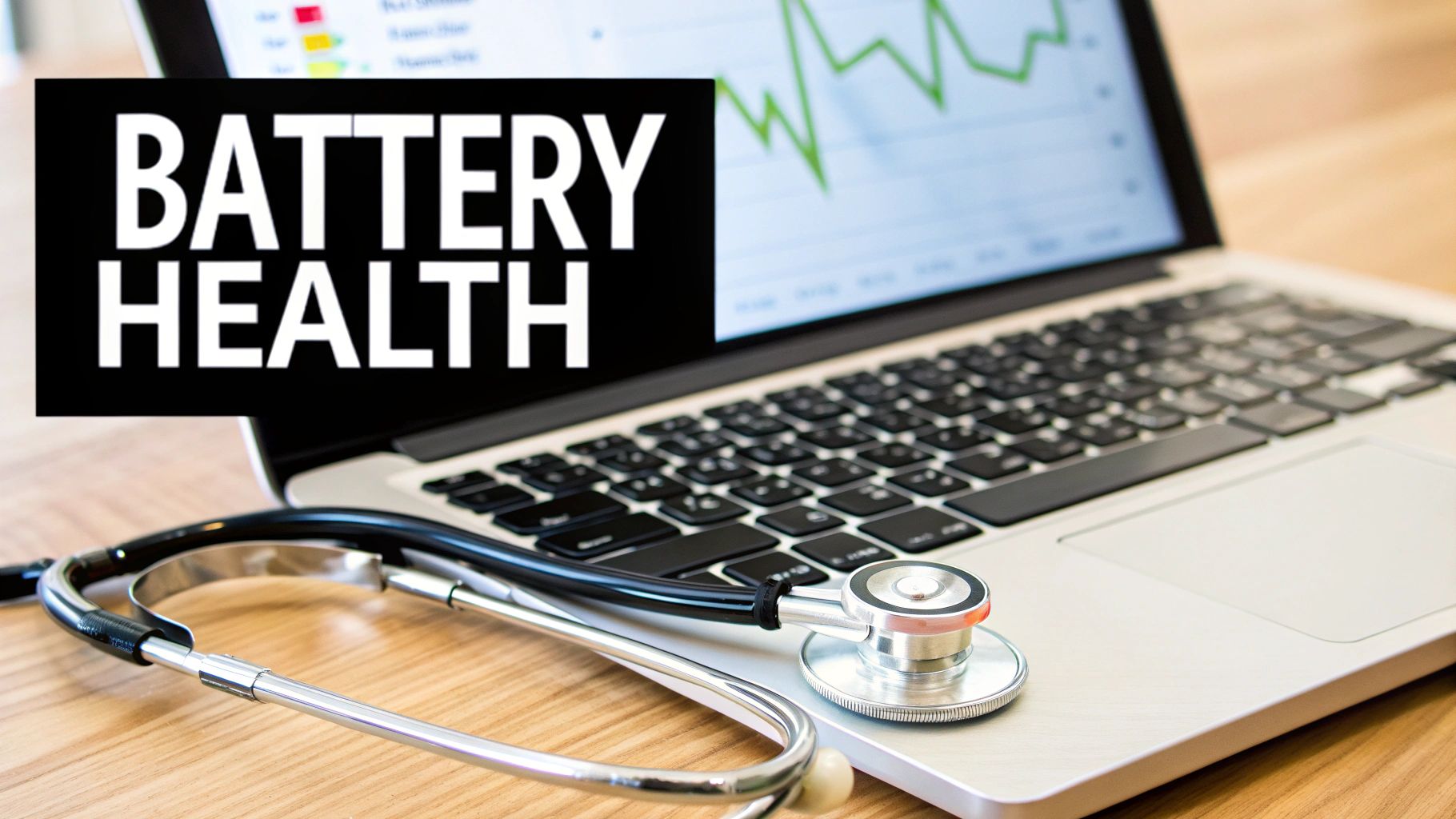 A close-up of a laptop battery being inspected by a technician.