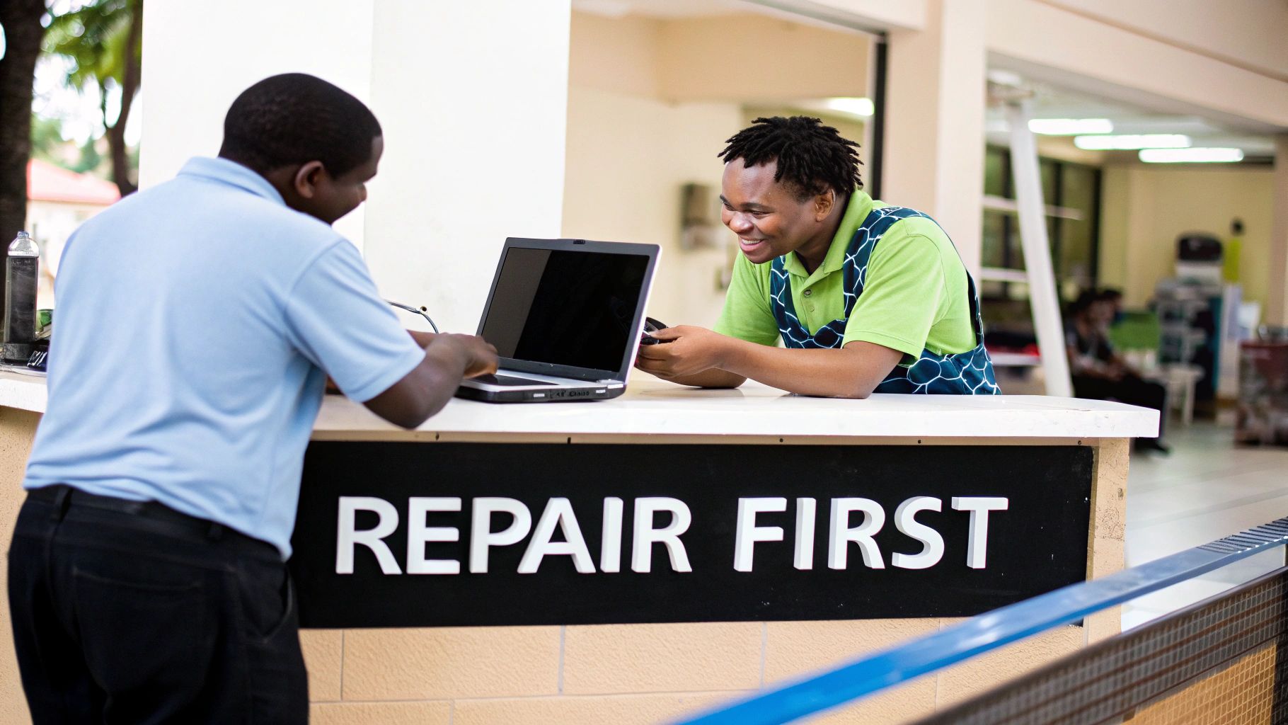 A technician carefully working on the internal components of a desktop computer.