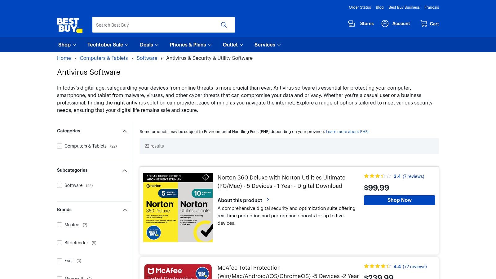 Best Buy Canada – Antivirus Category