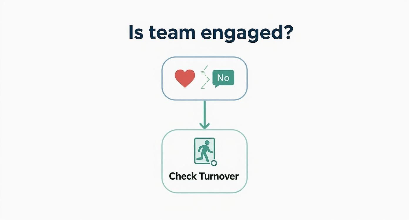 Infographic decision tree showing how to diagnose team health starting with engagement levels.