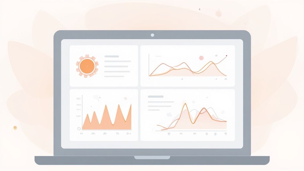 A modern dashboard on a tablet showing performance analytics and charts.