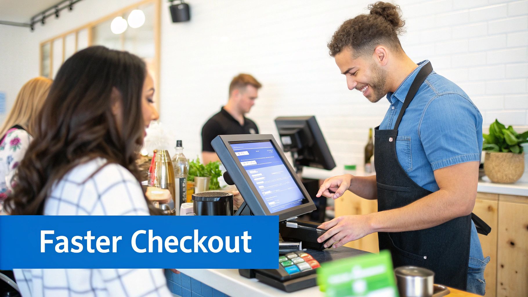 A cafe owner using a Biyo POS terminal to take an order, showcasing a smooth and efficient workflow.