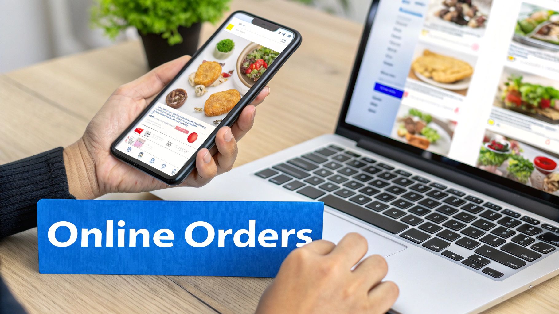 A person ordering food from a restaurant's website on their smartphone