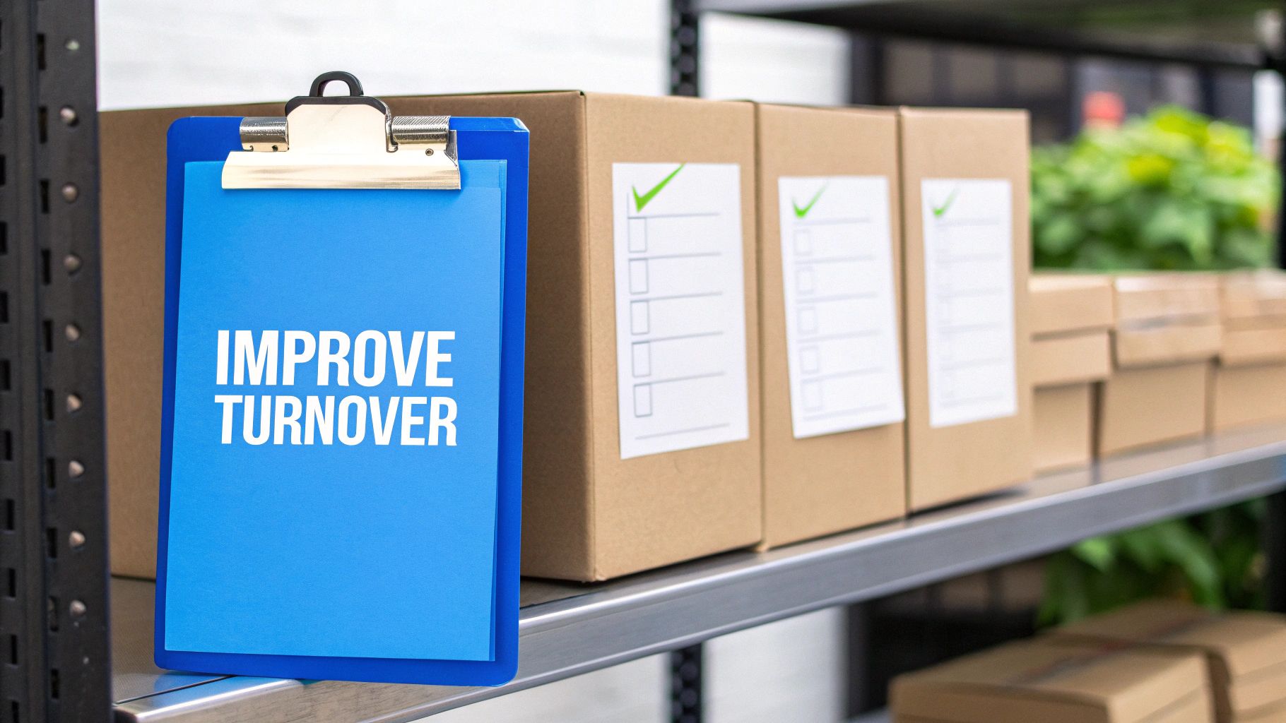 A person using a tablet to manage boxes in a warehouse, symbolizing inventory optimization strategies.