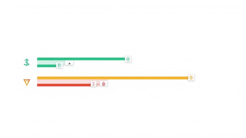 Project management progress bars showing task completion with upload and team collaboration icons