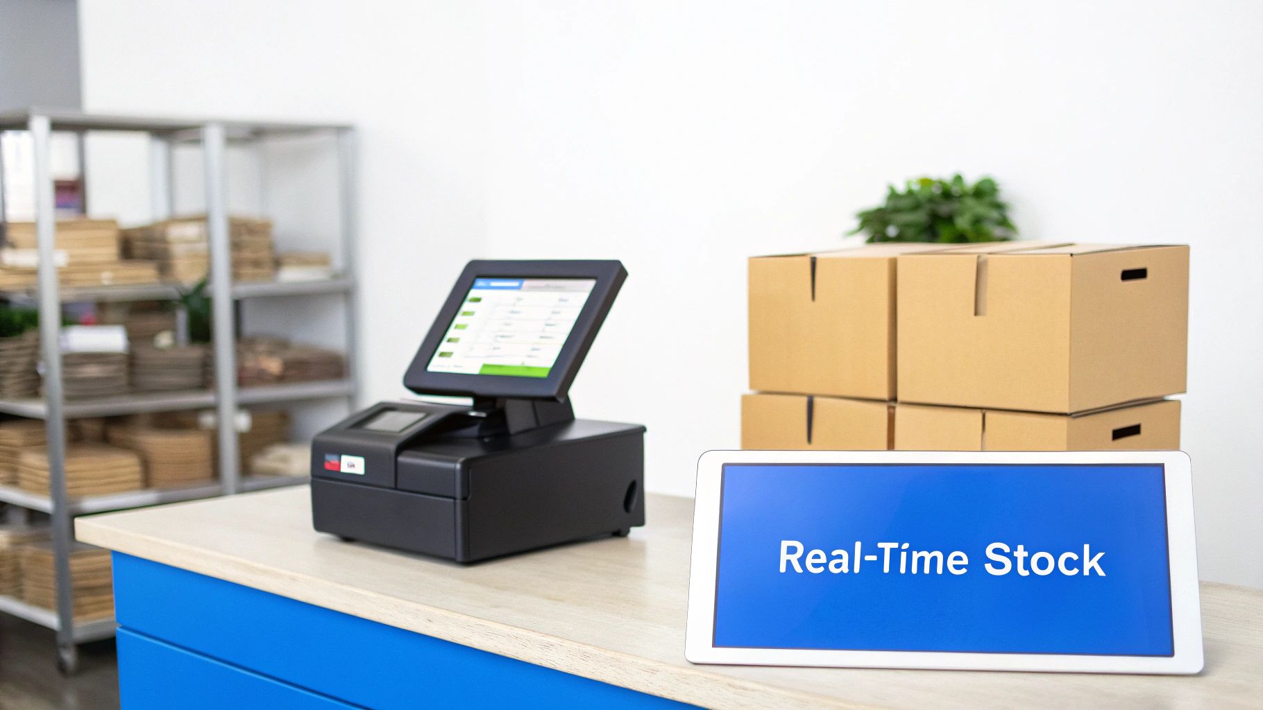 A retail store employee using a POS system to scan products for inventory tracking.