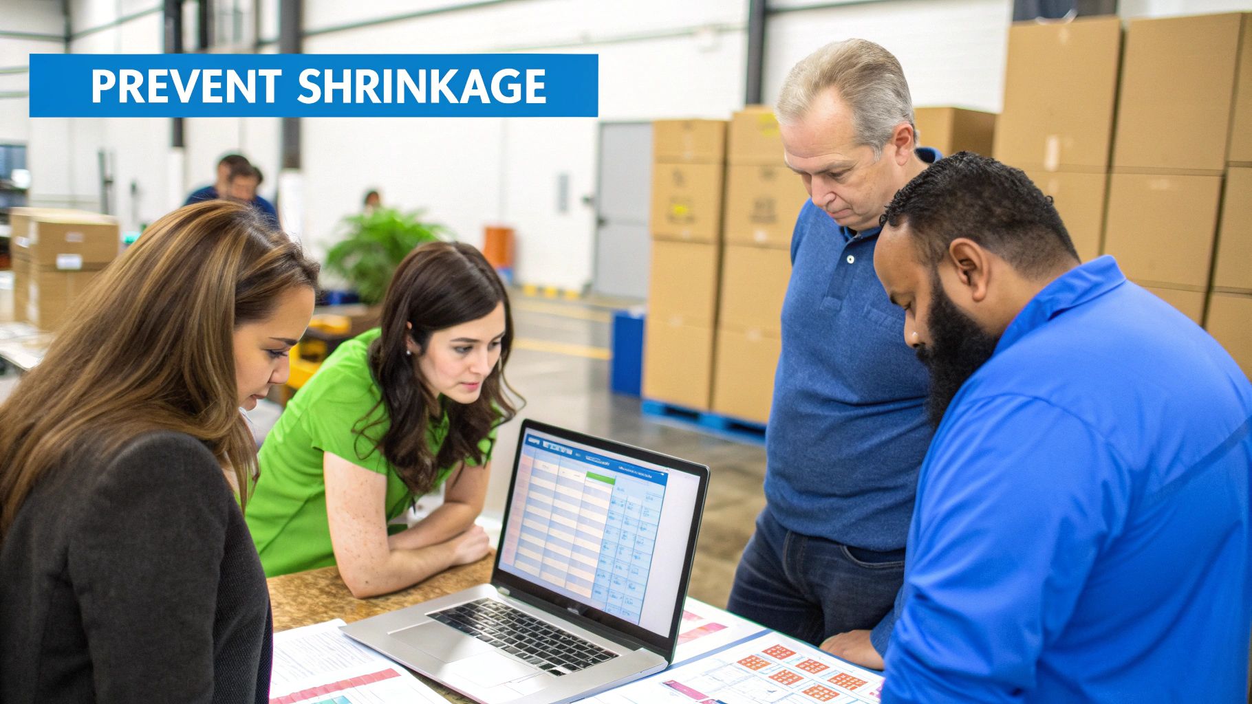 An employee arranging products on a retail shelf, representing organized inventory management.
