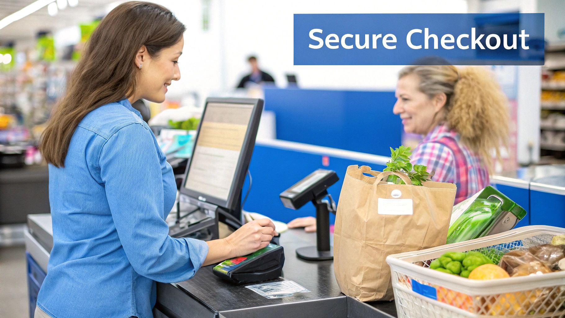 A modern, secure point of sale terminal in a retail store