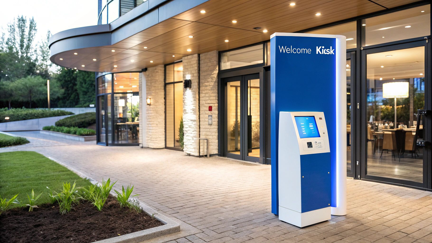 A customer using a self ordering kiosk in a restaurant to place an order.