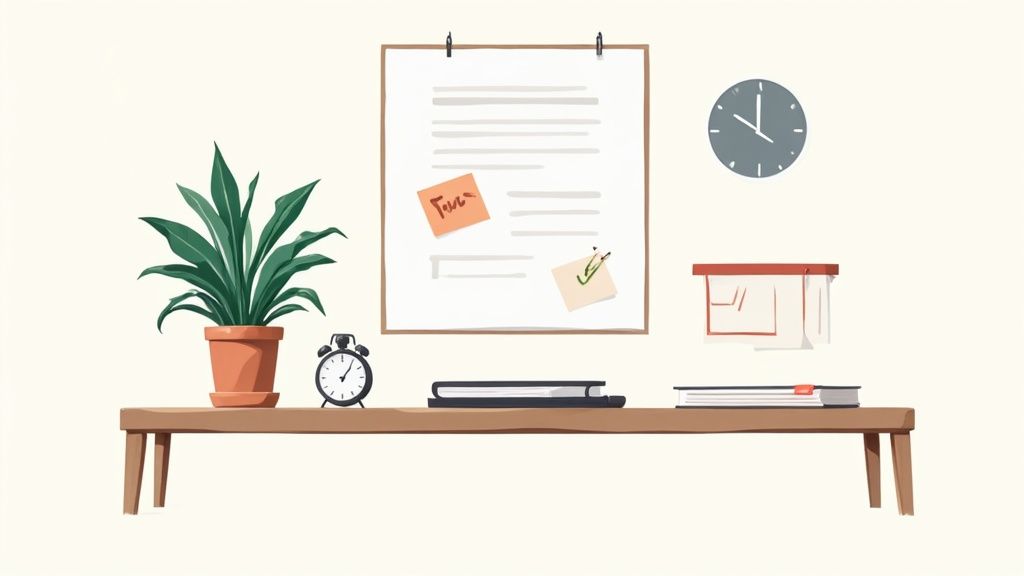 A person using time-blocking techniques on a planner at their home desk.