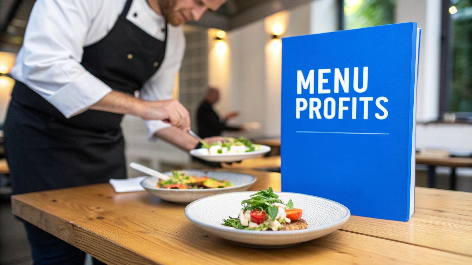 A chef carefully plating a dish in a professional kitchen
