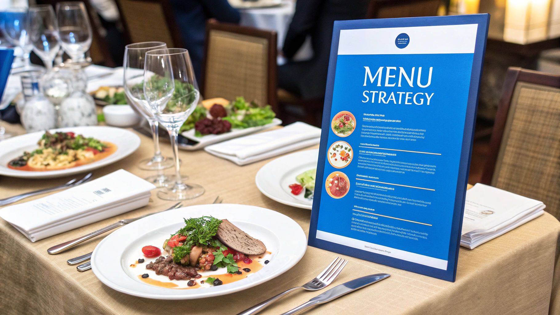 A beautifully designed restaurant menu being reviewed by a customer
