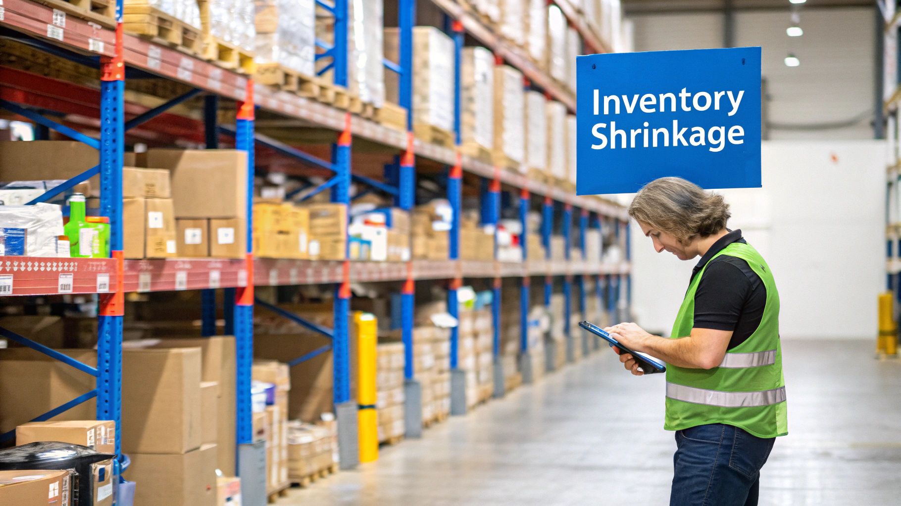 Warehouse workers checking inventory on shelves